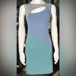 Jonathan Saunders Micromodal Cool Tone Sleeveless Keyhole Dress, Sz 8